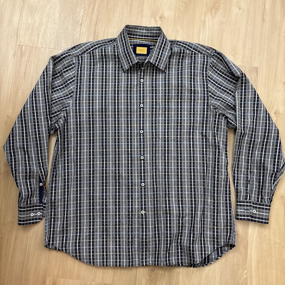 Robert Talbott Carmel Men's Long Sleeve XL Button Down Shirt Blue And Grey